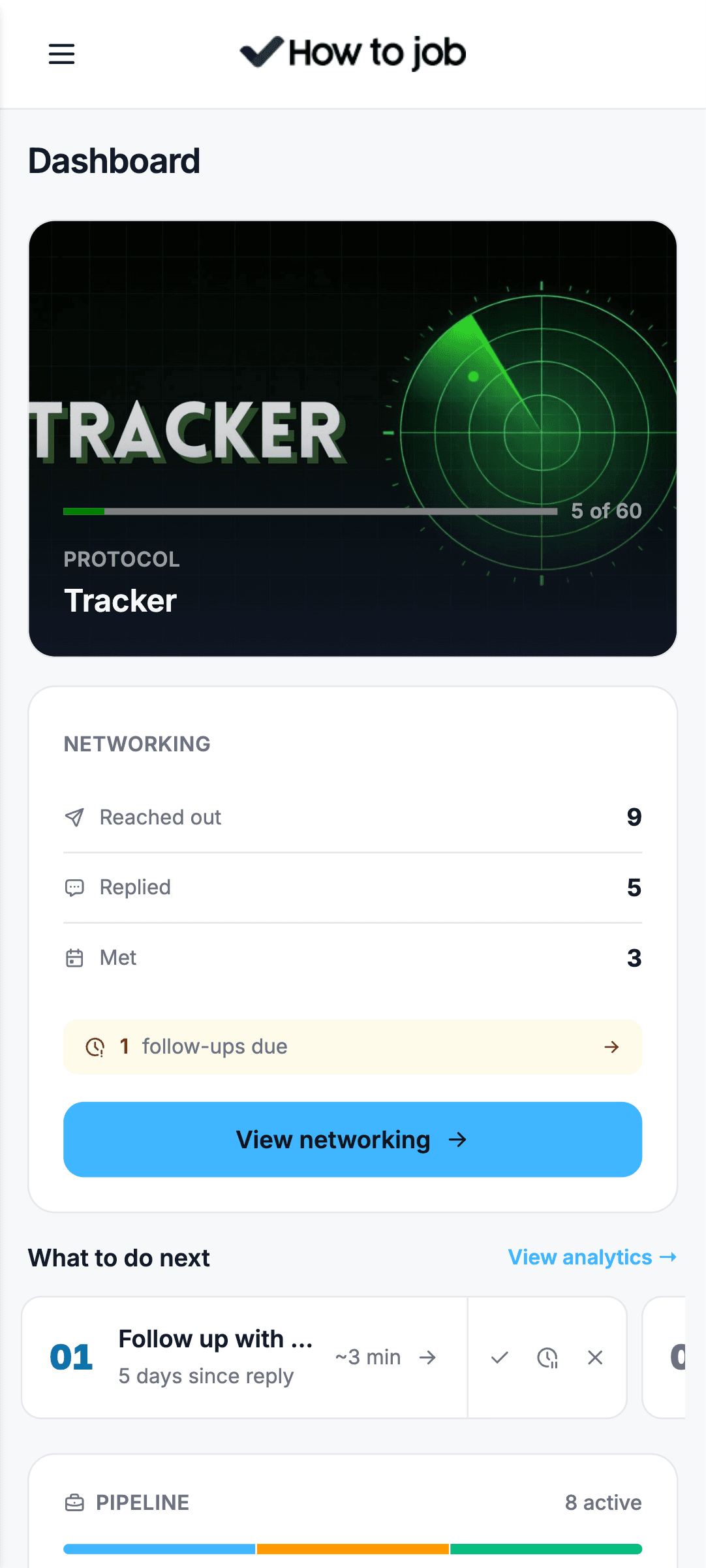 The same HowToJob dashboard on a phone
